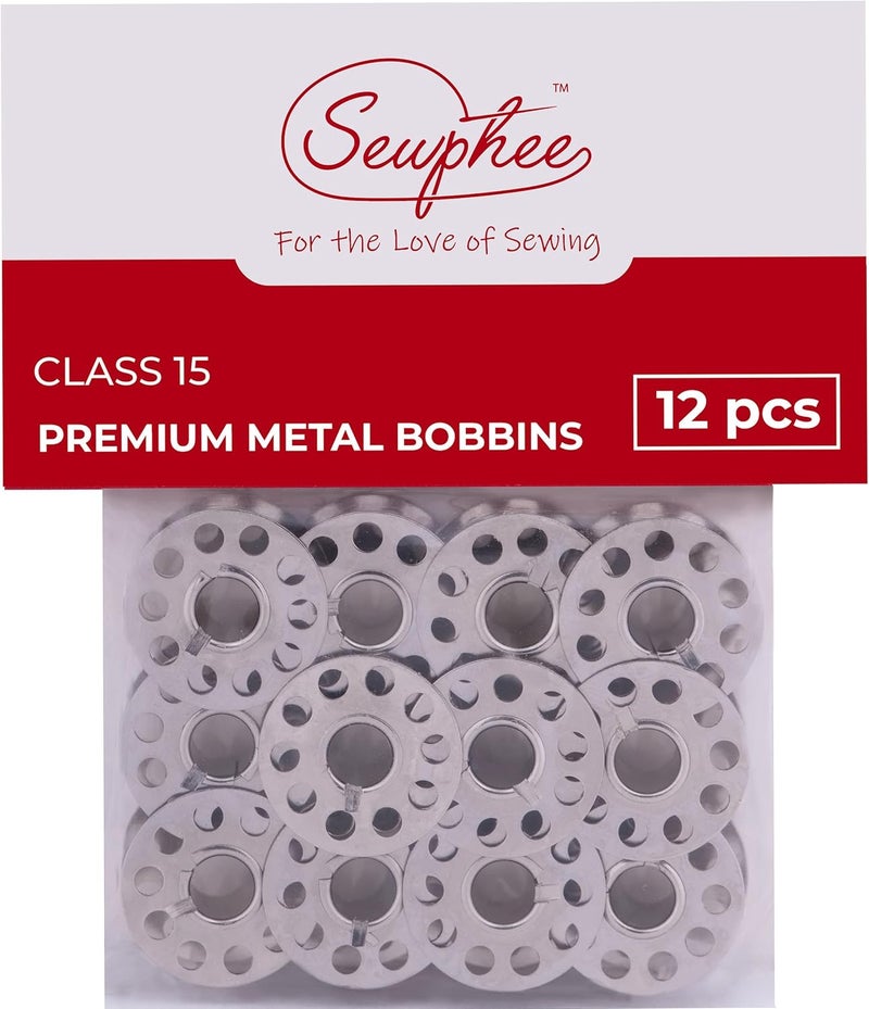 Sewphee Class 15 Metal Bobbins for Sewing Machine – Compatible with Brother, Singer, Janome, Kenmore, Babylock – Front Loading Sewing Machine Bobbins – 12 Pack Durable Steel Bobbin Set - Image 1